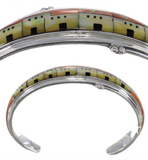 Native American Village Design Silver Multicolor Bracelet GS61865