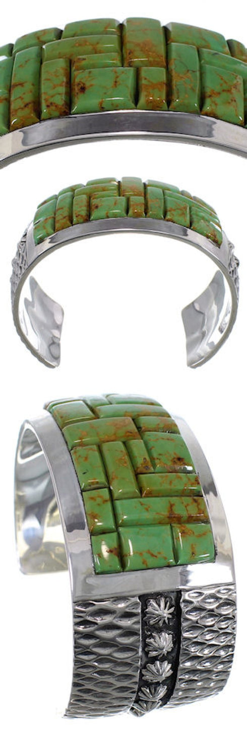Southwestern Turquoise Inlay Jewelry Silver Cuff Bracelet MX27121
