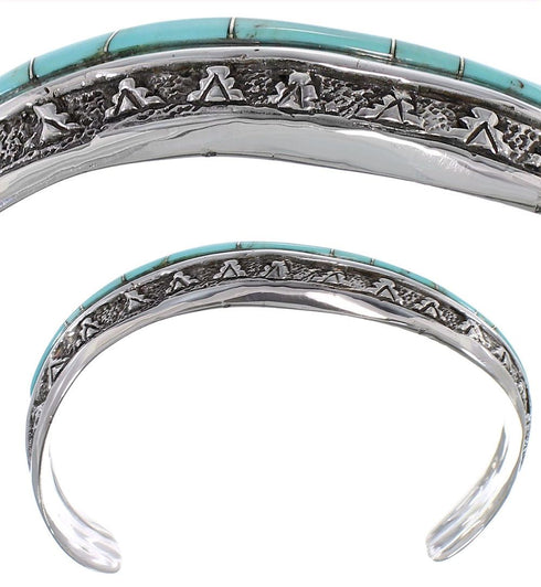 Southwestern Sterling Silver Turquoise Inlay Cuff Bracelet TX39402