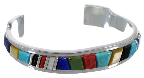 Multicolor Inlay Sterling Silver Cuff Bracelet TX39471