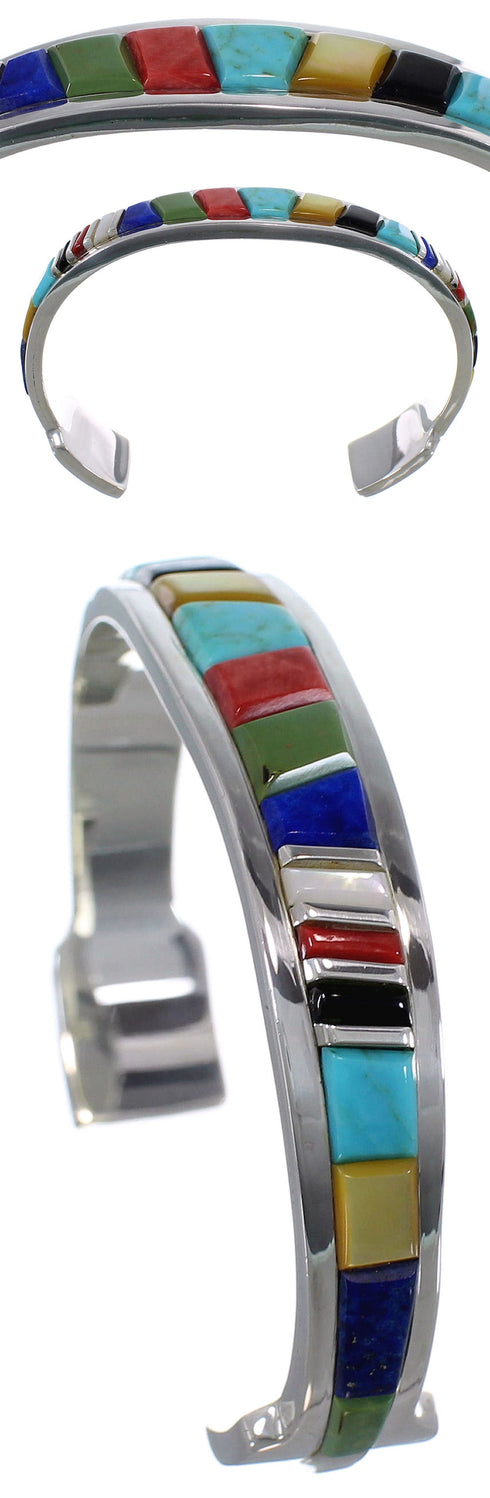 Multicolor Inlay Sterling Silver Cuff Bracelet TX39471