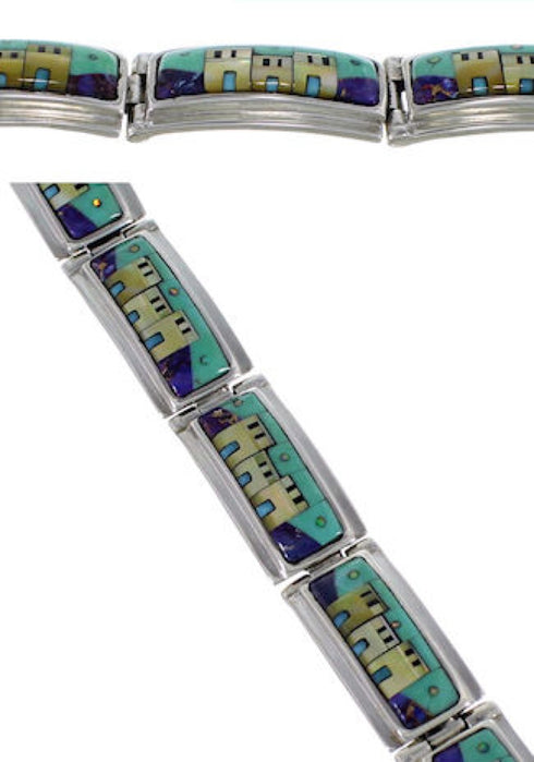 Native American Design Turquoise Multicolor Link Bracelet GS62433