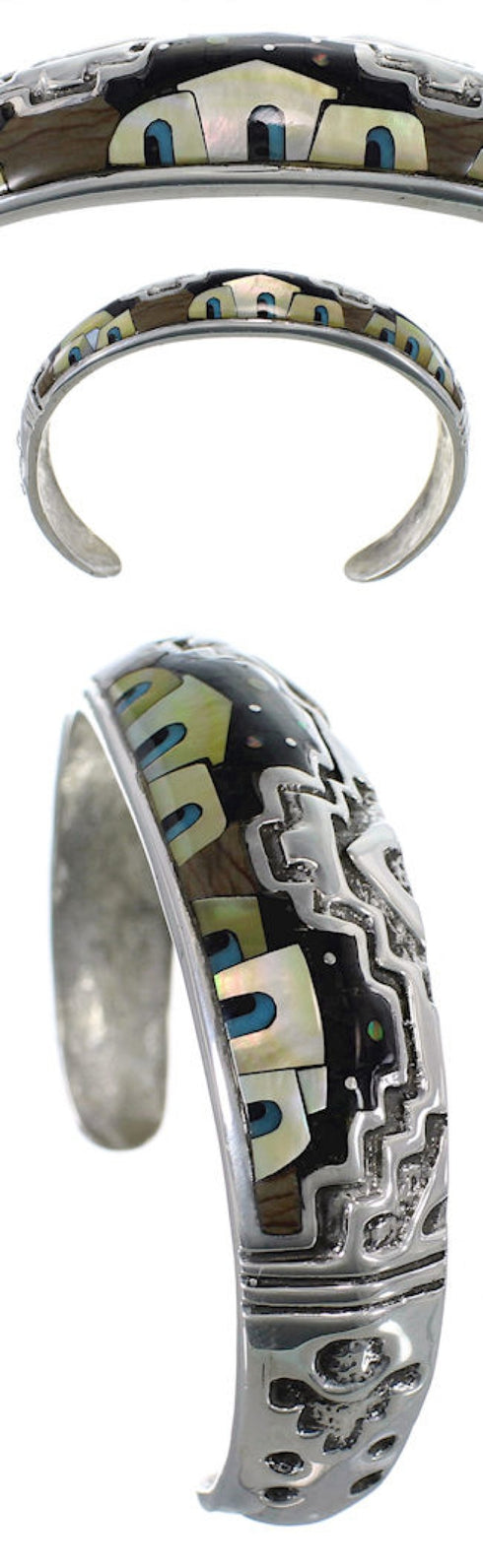 Multicolor Native American Design Silver Cuff Bracelet EX27900