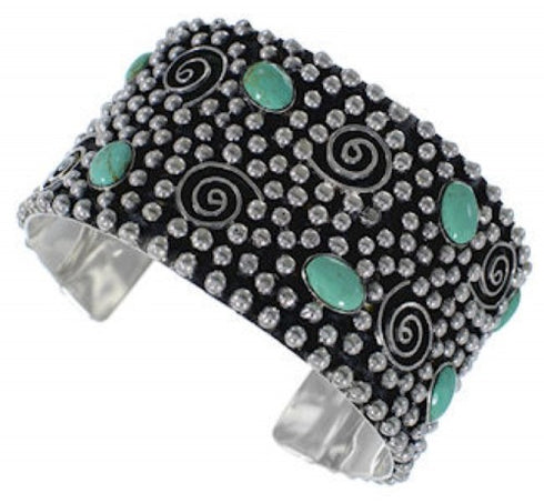Turquoise Sterling Silver Southwest Water Wave Cuff Bracelet FX27208
