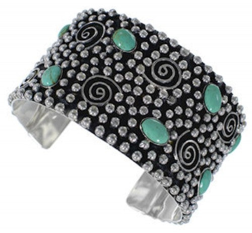 Turquoise Sterling Silver Southwest Water Wave Cuff Bracelet FX27208