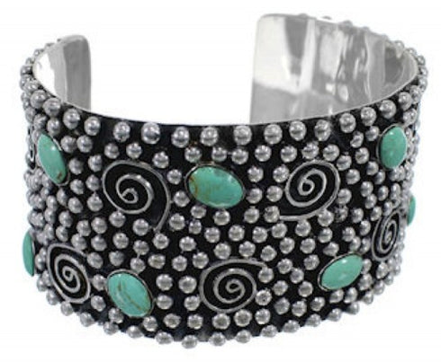 Turquoise Sterling Silver Southwest Water Wave Cuff Bracelet FX27208