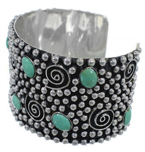 Turquoise Sterling Silver Southwest Water Wave Cuff Bracelet FX27208
