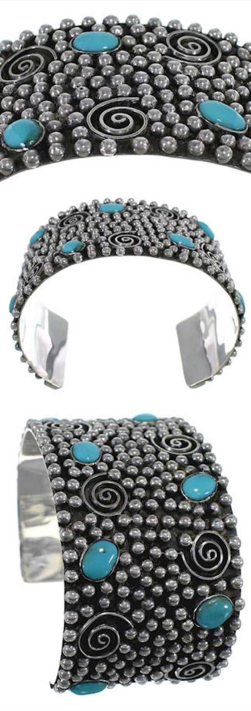 Turquoise Genuine Sterling Silver Southwest Well-Built Cuff Bracelet FX27240