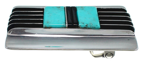 Sterling Silver Turquoise Jet Inlay Jewelry Belt Buckle TX28762