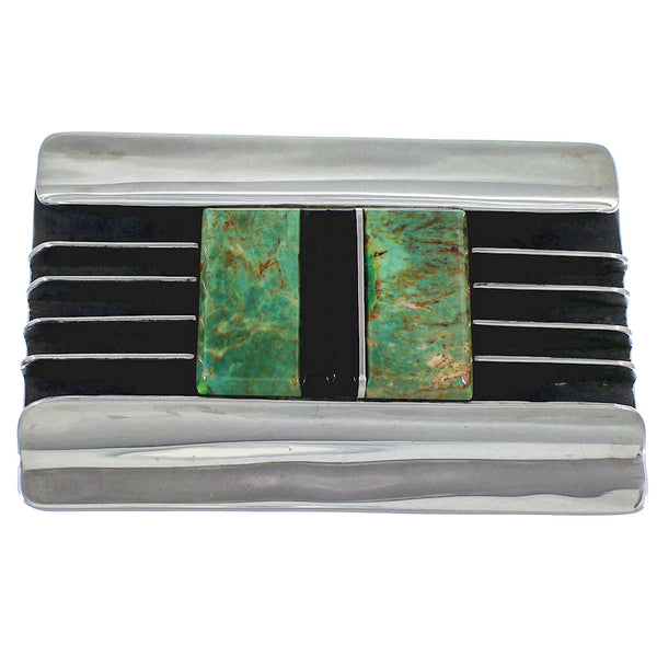 Turquoise Southwest Genuine Sterling Silver Jet Belt Buckle TX28793