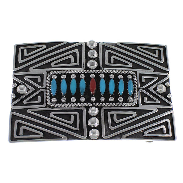 Coral Turquoise Jewelry Sterling Silver Southwest Belt Buckle PX29153
