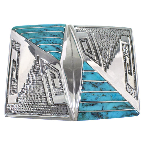 Southwest Sterling Silver Turquoise Water Wave Belt Buckle AW75373