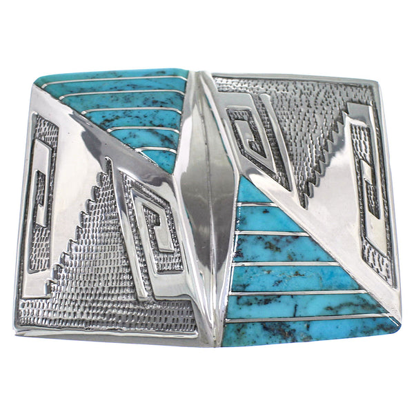 Southwest Sterling Silver Turquoise Water Wave Belt Buckle AW75373