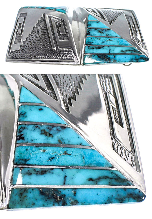 Southwest Sterling Silver Turquoise Water Wave Belt Buckle AW75373