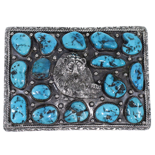 Genuine Sterling Silver Bear Turquoise Southwest Belt Buckle PS70767