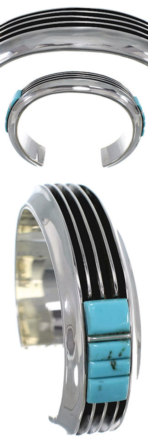 Silver Turquoise Inlay Southwest Heavy Cuff Bracelet MX27388