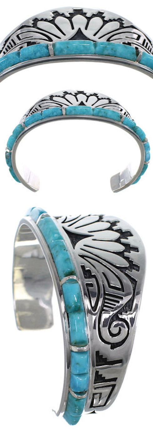 Turquoise Water Wave Southwest Jewelry Silver Cuff Bracelet MX27253