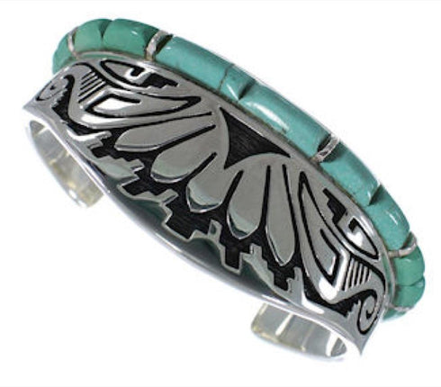 Turquoise Water Wave Jewelry Sterling Silver Cuff Bracelet MX27264