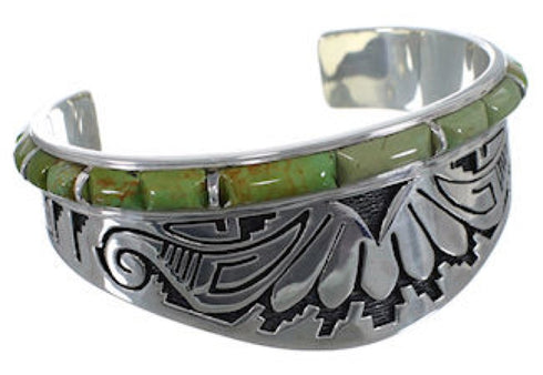 Turquoise Inlay Water Wave Sterling Silver Cuff Bracelet MX27268