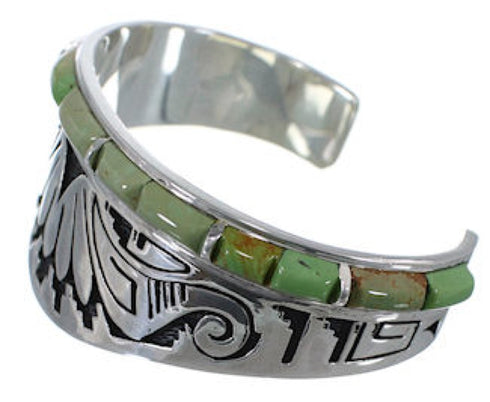 Turquoise Inlay Water Wave Sterling Silver Cuff Bracelet MX27268
