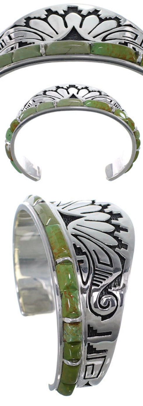 Turquoise Inlay Water Wave Sterling Silver Cuff Bracelet MX27268