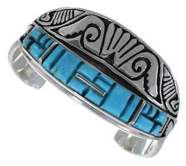 Southwest Turquoise Sterling Silver Water Wave Cuff Bracelet EX27579