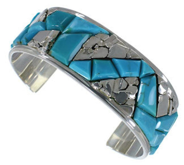 Genuine Sterling Silver Turquoise Inlay Cuff Bracelet CW64921