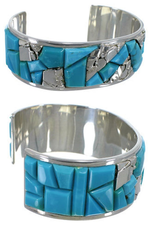 Genuine Sterling Silver Turquoise Inlay Cuff Bracelet CW64921