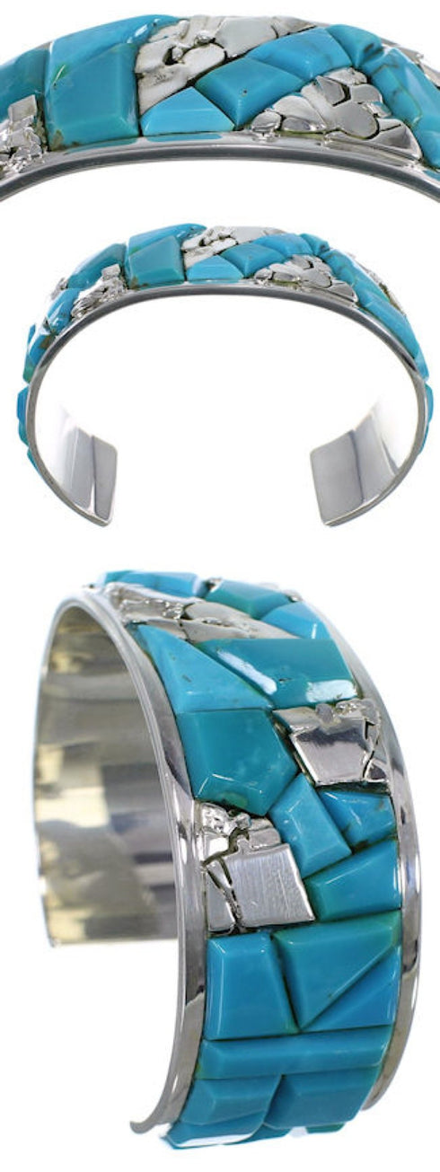 Genuine Sterling Silver Turquoise Inlay Cuff Bracelet CW64921