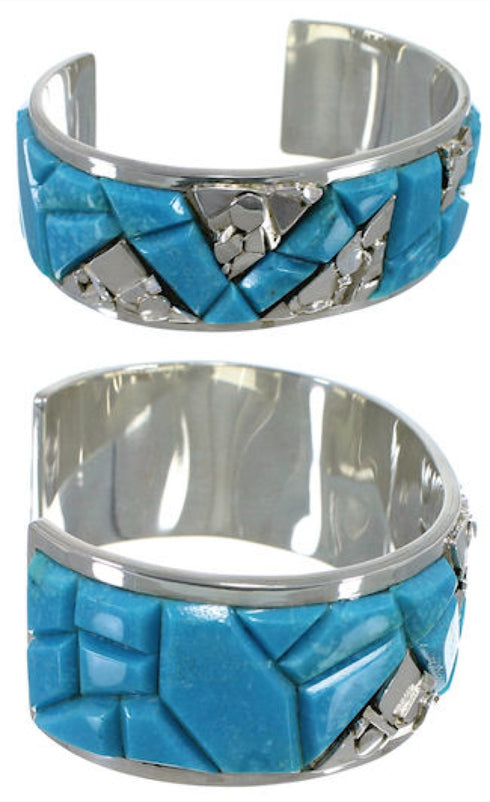 Sterling Silver Southwest Turquoise Inlay Cuff Bracelet CW64915