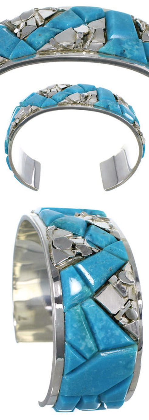 Sterling Silver Southwest Turquoise Inlay Cuff Bracelet CW64915