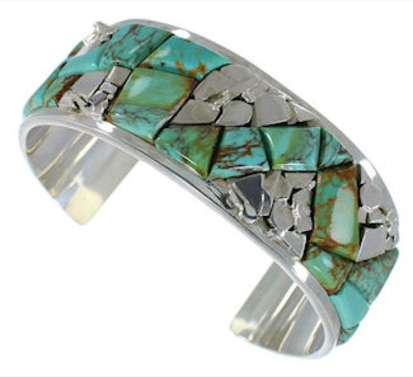 Turquoise Inlay Sterling Silver Jewelry Cuff Bracelet CW64811