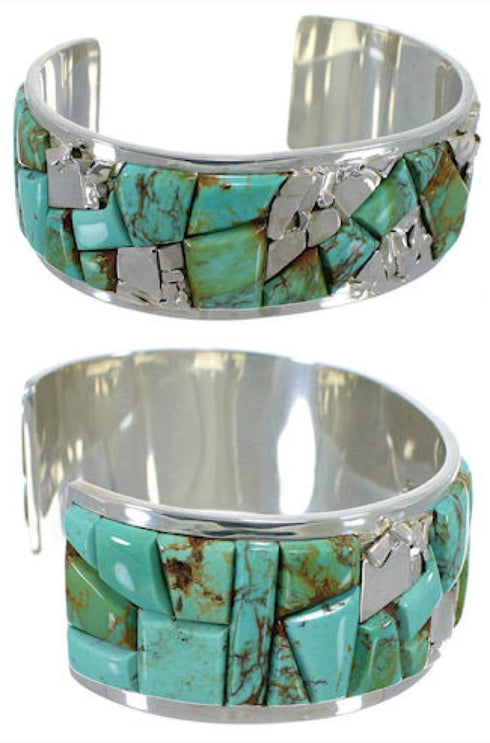 Turquoise Inlay Sterling Silver Jewelry Cuff Bracelet CW64811