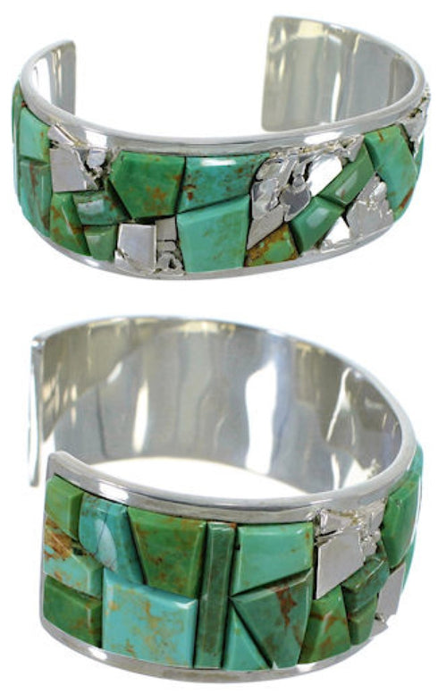 Turquoise Inlay Silver Jewelry Cuff Bracelet CW64820