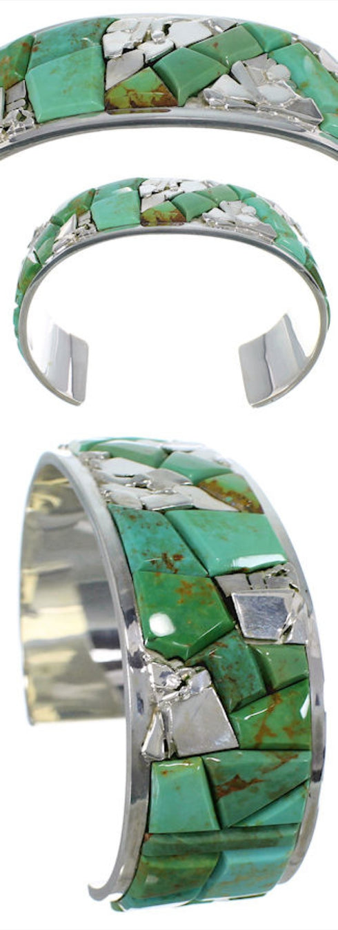 Turquoise Inlay Silver Jewelry Cuff Bracelet CW64820