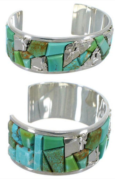 Turquoise Inlay Silver Cuff Bracelet CW64824