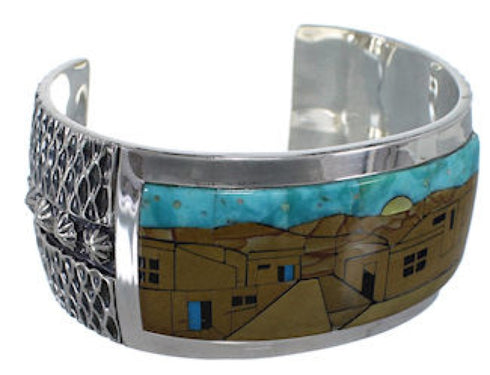 Silver Native American Village Design Multicolor Cuff Bracelet MX28014