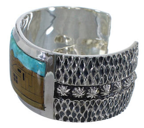 Silver Native American Village Design Multicolor Cuff Bracelet MX28014