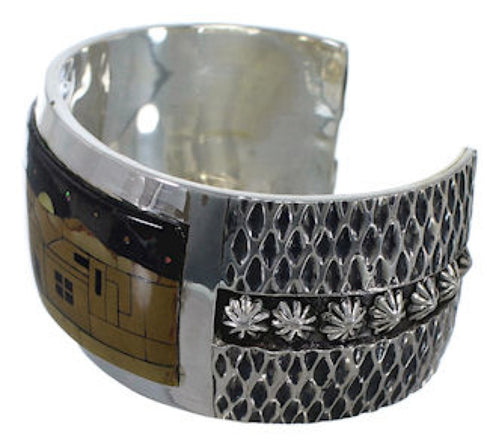 Multicolor Native American Village Design Silver Cuff Bracelet MX28015