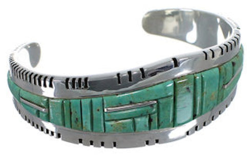 Southwest Turquoise Inlay Sterling Silver Cuff Bracelet EX27368