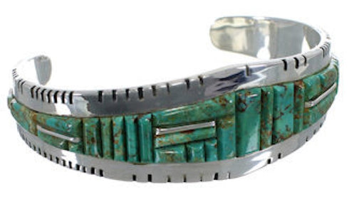 Turquoise Inlay Southwest Sterling Silver Cuff Bracelet EX27371