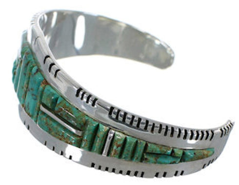Turquoise Inlay Southwest Sterling Silver Cuff Bracelet EX27371