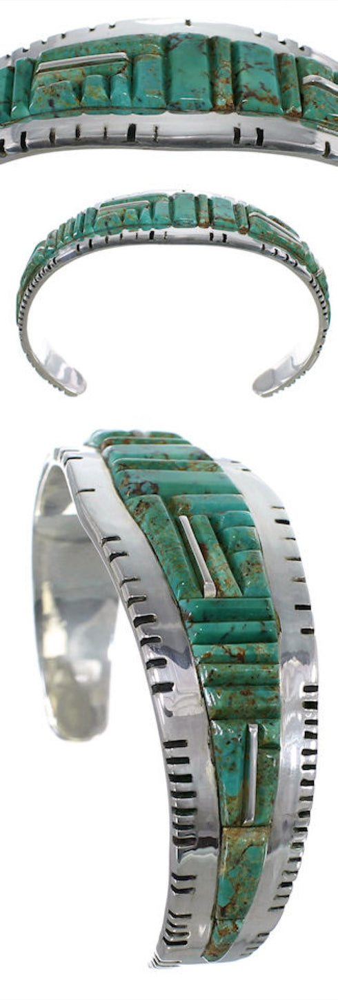Turquoise Inlay Southwest Sterling Silver Cuff Bracelet EX27371