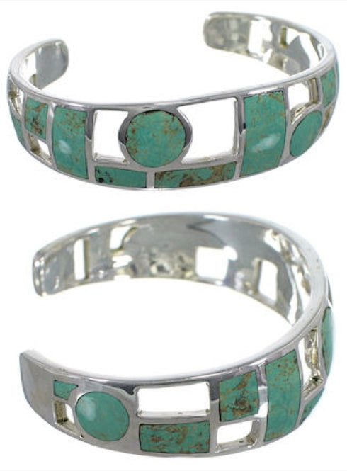 Sterling Silver Turquoise Inlay Jewelry Cuff Bracelet MX27358