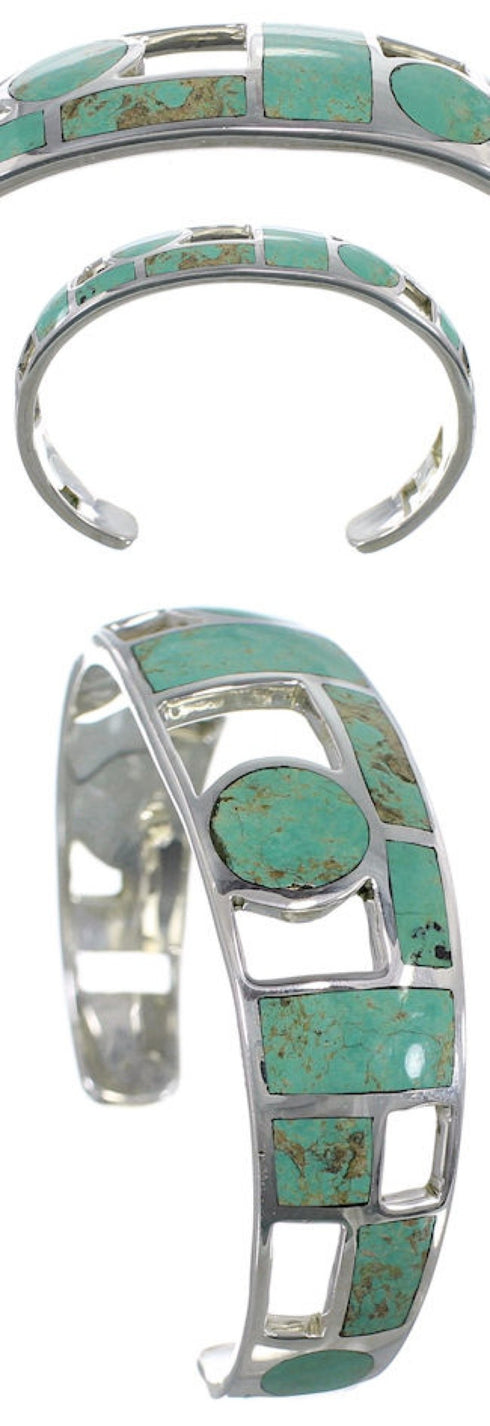 Sterling Silver Turquoise Inlay Jewelry Cuff Bracelet MX27358