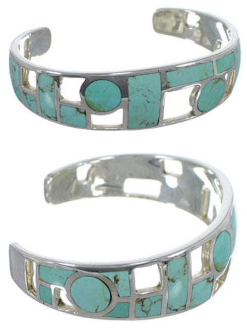Sterling Silver Turquoise Inlay Jewelry Cuff Bracelet MX27354