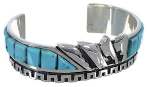Turquoise Inlay Sterling Silver Cuff Bracelet Jewelry BW66313