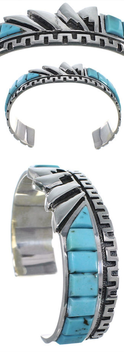 Turquoise Inlay Sterling Silver Cuff Bracelet Jewelry BW66313