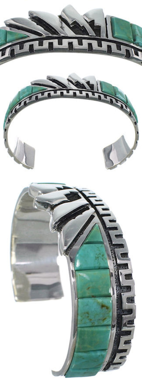 Southwest Turquoise Silver Inlay Cuff Bracelet BW66378