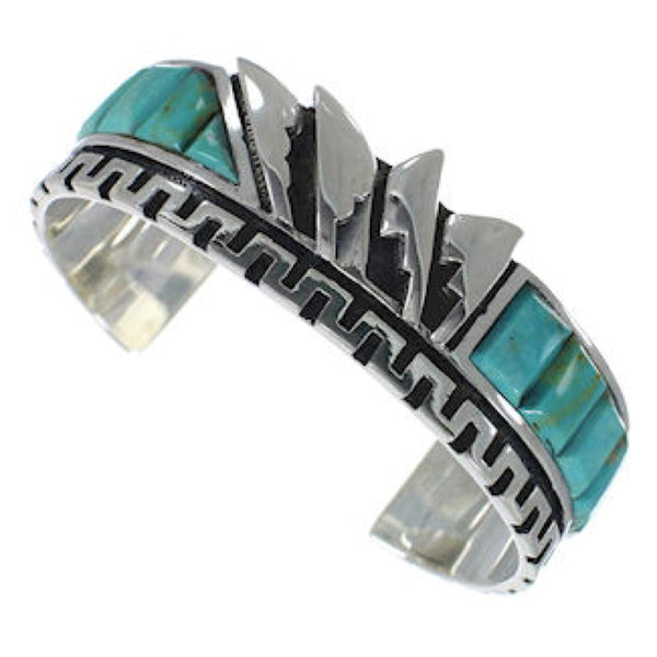 Turquoise Sterling Silver Inlay Southwest Cuff Bracelet BW66384